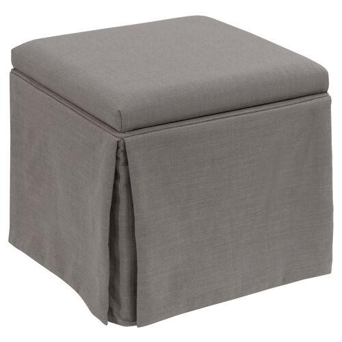 Anne Linen Skirted Storage Ottoman - Handcrafted - Gray | Footstool, Footrest, Low Seat - Ideal Storage, Decor, Furniture