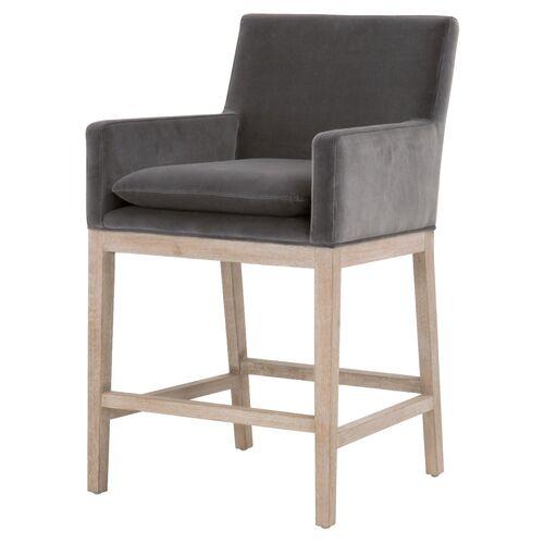 Callie Counter Stool - Dark Dove Velvet | Bar Stool, Kitchen Stool - Gray