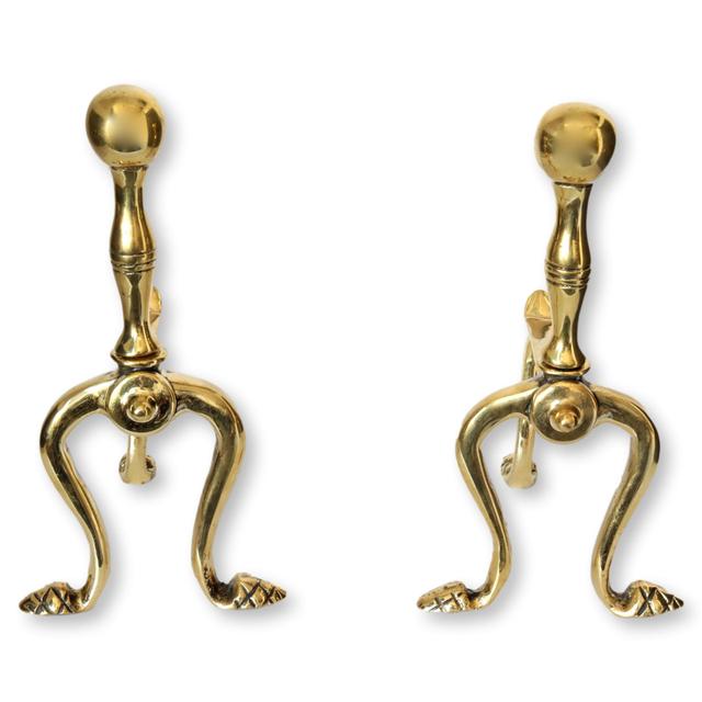 Antique English Petit Fireplace Andirons - Rose Victoria - Gold