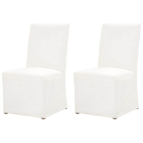 Set of 2 Leah Slipcover Dining Chairs - Pearl Performance - White | Accent Chair, Arm chair