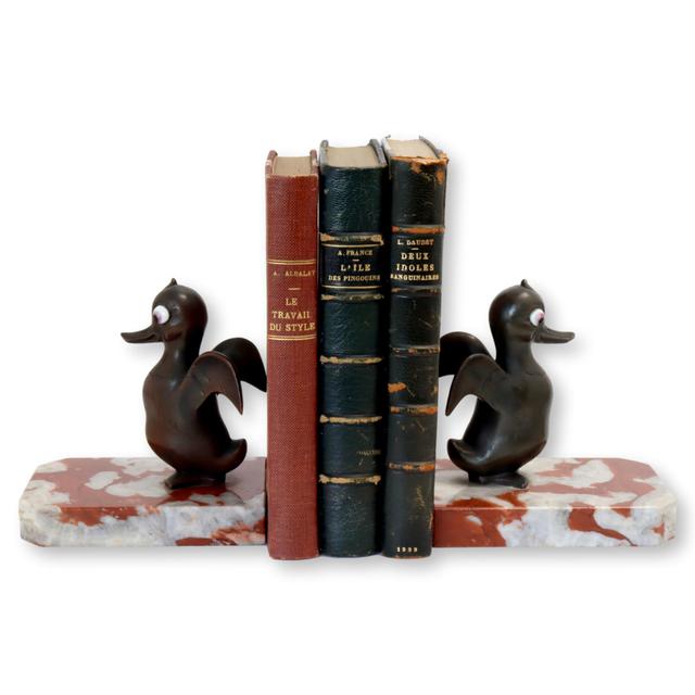 1920s French Bookends w/Duck - Rose Victoria - Red