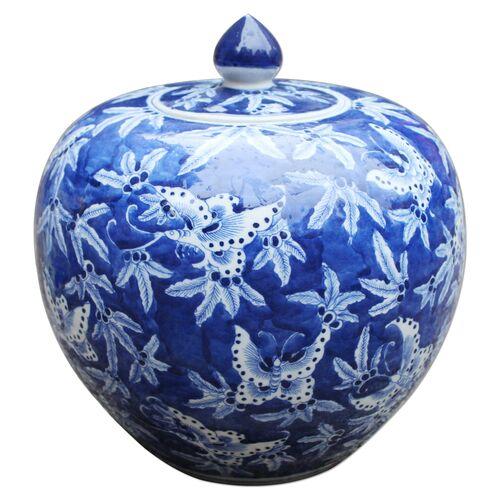 12" Butterfly Melon Jar - Blue/White