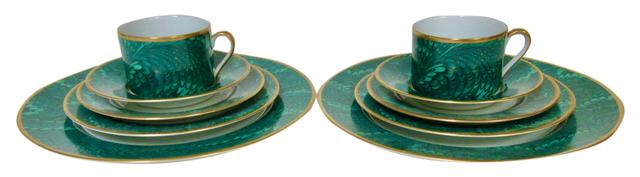 Feather-Glaze Porcelain Service for 2 - The Emporium Ltd. - Green