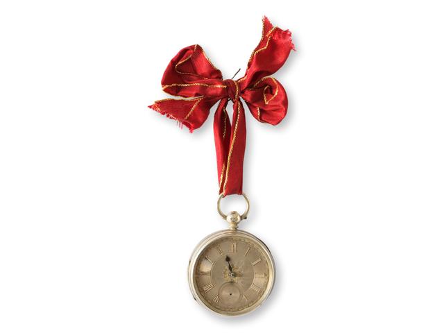 Oversized Sterling Pocket Watch Ornament - The Queens Landing - red