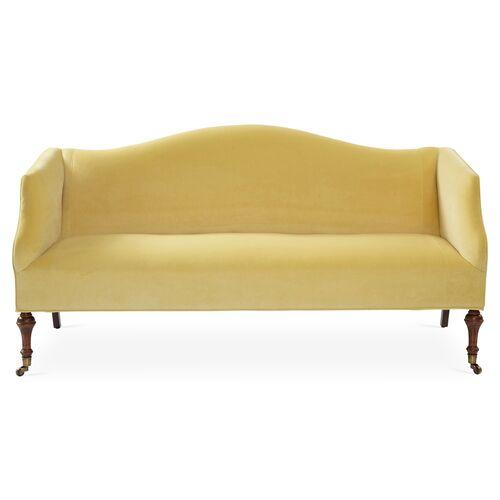 Lydia Camelback Settee - Canary Velvet - Yellow