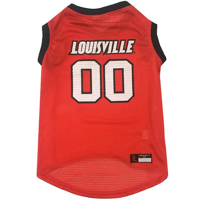 Pets First NCAA Mesh Basketball Jersey for Dogs, Louisville Cardinals, Red, XL