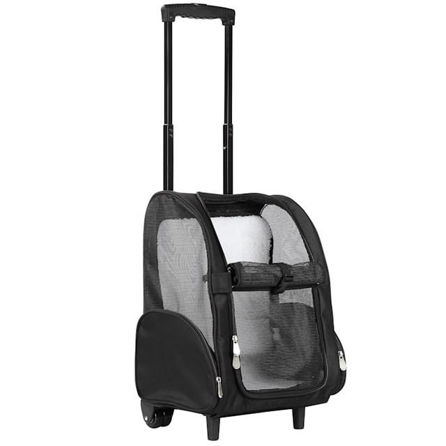 Kopeks Black Deluxe Backpack Pet Travel Carrier with Double Wheels, 13" L X 12" W X 20" H, Medium
