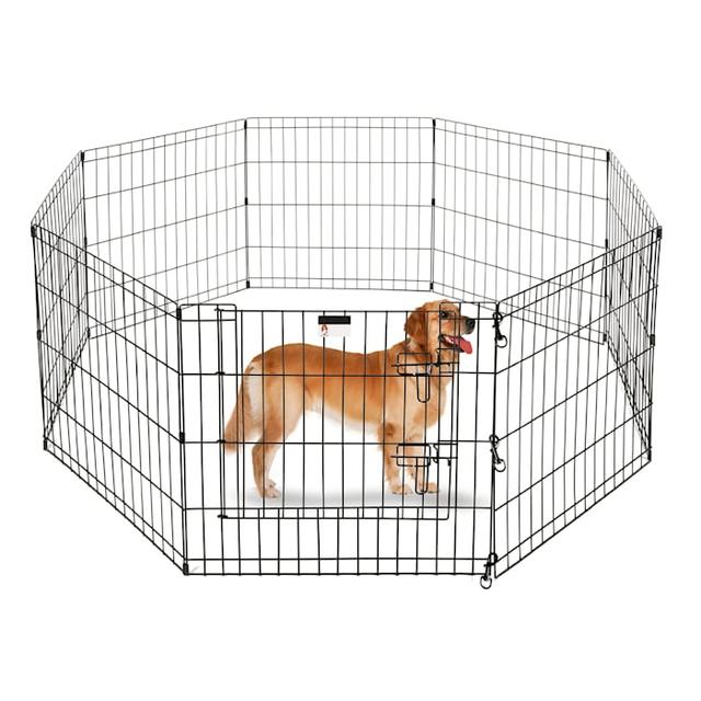 Pet Adobe 8 Panel Folding Metal Pet Playpen with Door, Black, 25" L X 26" W X 2.5" H