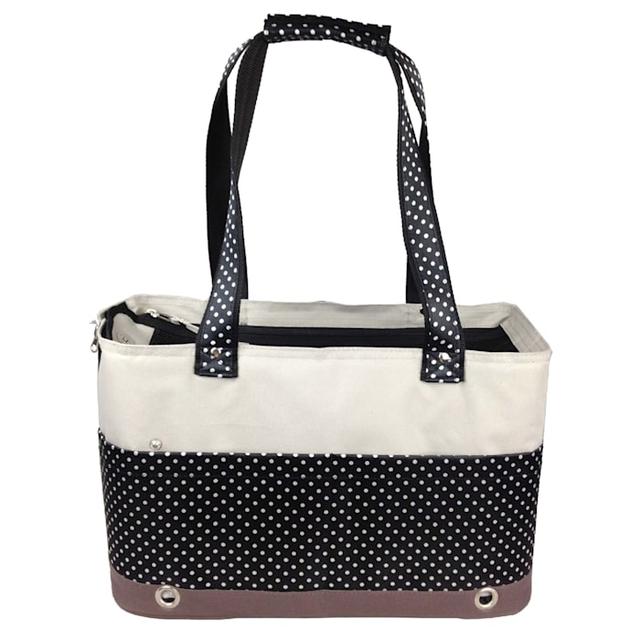 Pet Life Fashion Tote Spotted Pet Carrier, White, 16.5" L X 8.2" W X 10.6" H