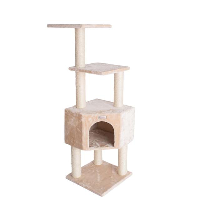Gleepet Beige Real Wood Cat Tree with Perch And Playhouse, 48" H
