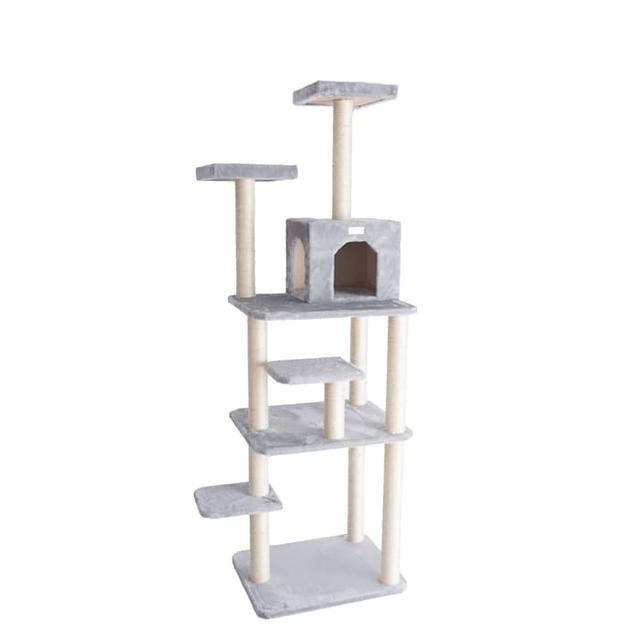 Gleepet Real Wood Cat Tree With Seven Levels, Silver Grey, 74" H