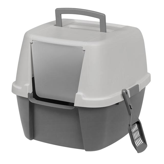 Iris Gray Hooded Cat Litter Box with Scoop, XL