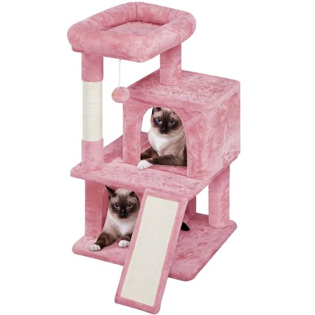 Topeakmart Small Cat Tree with 2 Condos, Pink, 36" H