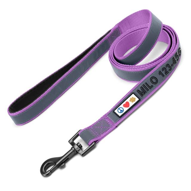 Pawtitas Personalized Padded Dog Leash, Purple Orchid, 6 ft. Long, 0.63 in. Wide, Small