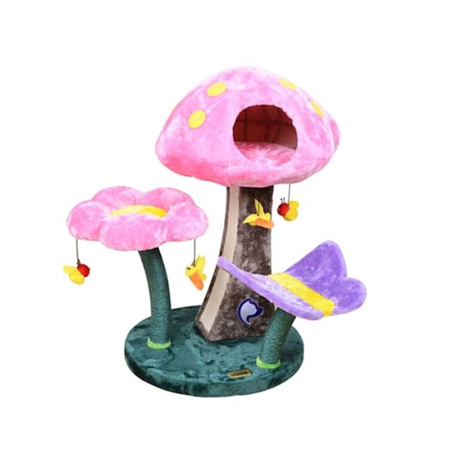 PetPals Group Catry Wonderland Multifunctional Cat Tree with Condo, Sisal Scratching Board & Toys, 19.6" L X H, Pink, 19.6" X 31"