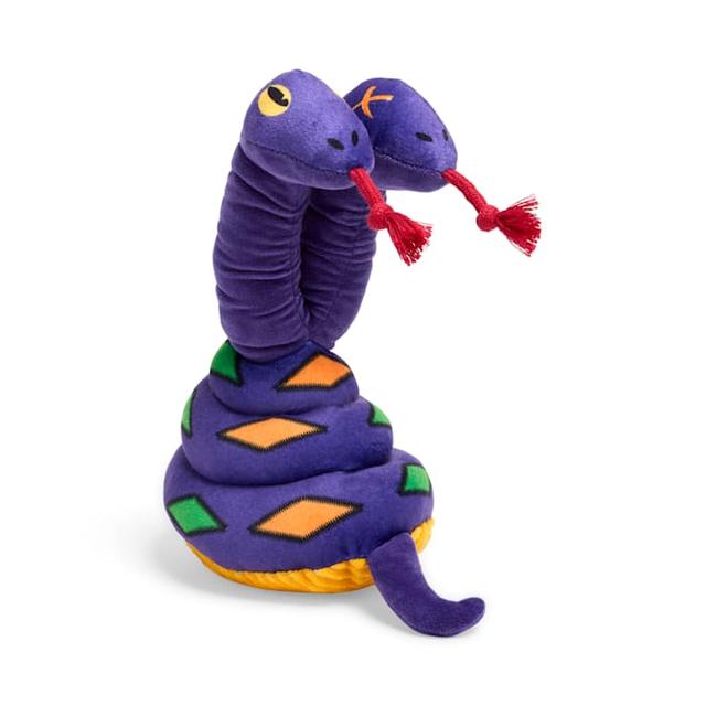 Bootique Two-Headed Snake Plush Dog Toy, Purple, Medium
