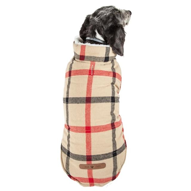 Pet Life 'Allegiance' Classical Plaided Insulated Dog Coat Jacket, White and Red Plaid, Small