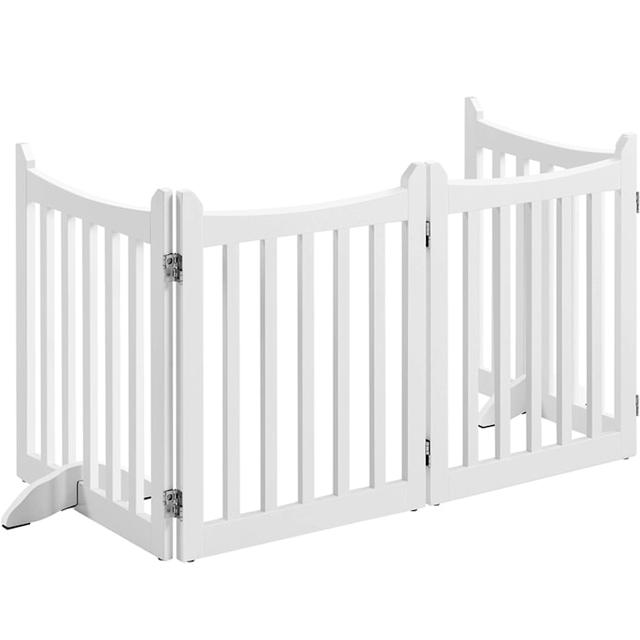 Topeakmart 4-Panel Foldable Pet Gate with Door for Pet Dogs, 0.7" L X 79.5" W X 24" H, White, Small