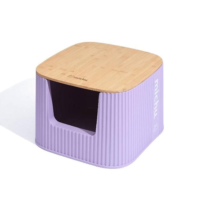 Michu Deluxe Cat Litter Box with Bamboo Lid, Stella, Purple, 2XL