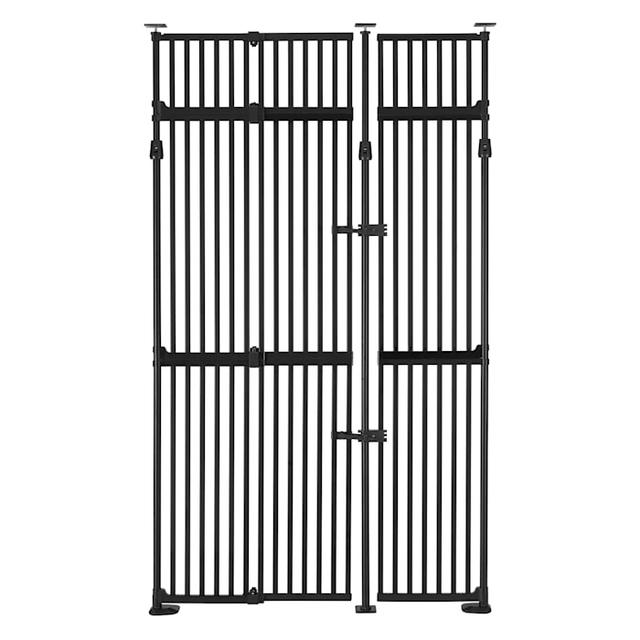 UniPaws 87.7" H Extra Tall Pet Gate with Wide and Top Extension, Black, 35"- 51" W X 3.94" D X 74" - 87.7" H, Large/X-Tall