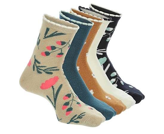Xappeal Womens Floral Scallop Welt Quarter Socks 5 Pairs