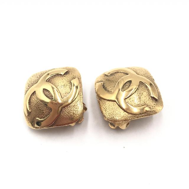 Chanel Coco Mark Diamond Shaped Earrings, Gold Women's Plated (Pre-Owned)