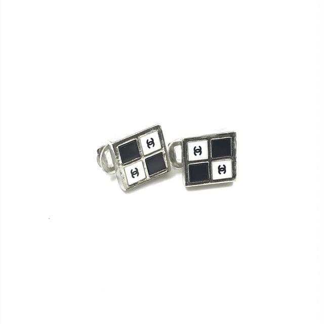 Chanel Coco Mark Earrings Women's Black/White/Silver (Pre-Owned)