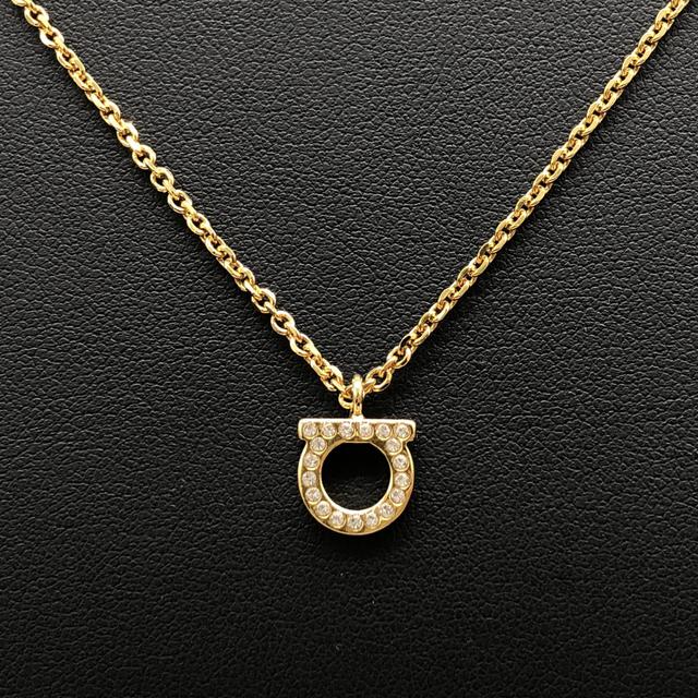 Salvatore Ferragamo Gold Gancini Crystals Pendant Women's Necklace (Pre-Owned)