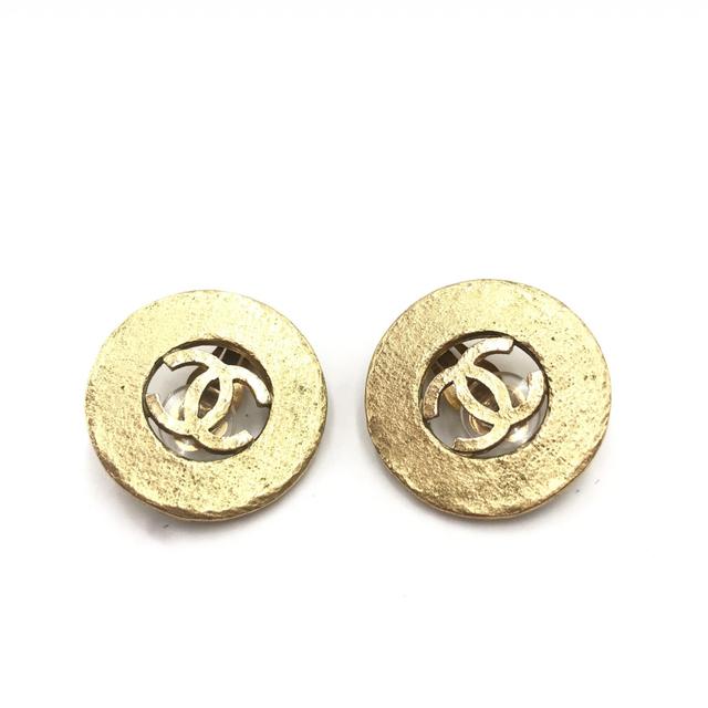Chanel Gold Plated CC Logo Circular Women's Earrings (Pre-Owned)