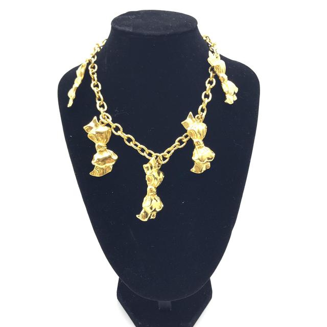 Chanel Gold Plated Chain Necklace With Bow Women's Charms (Pre-Owned)