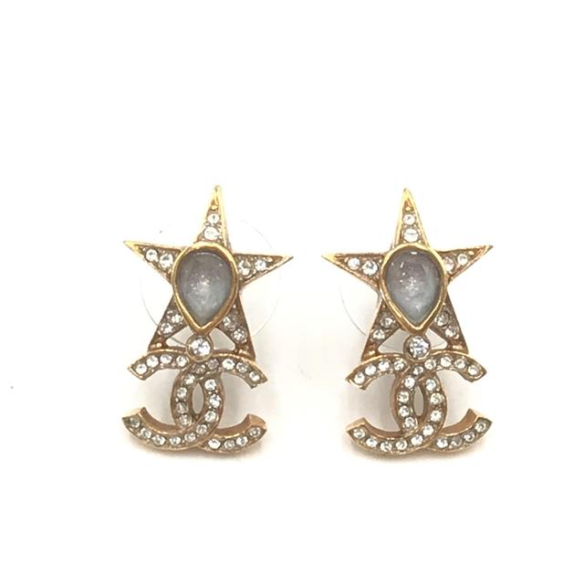 Chanel Gold Plated Star Coco Mark Earrings With Women's Rhinestones (Pre-Owned)