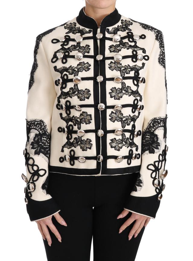 Dolce & Gabbana White Wool Black Floral Baroque Women's Jacket