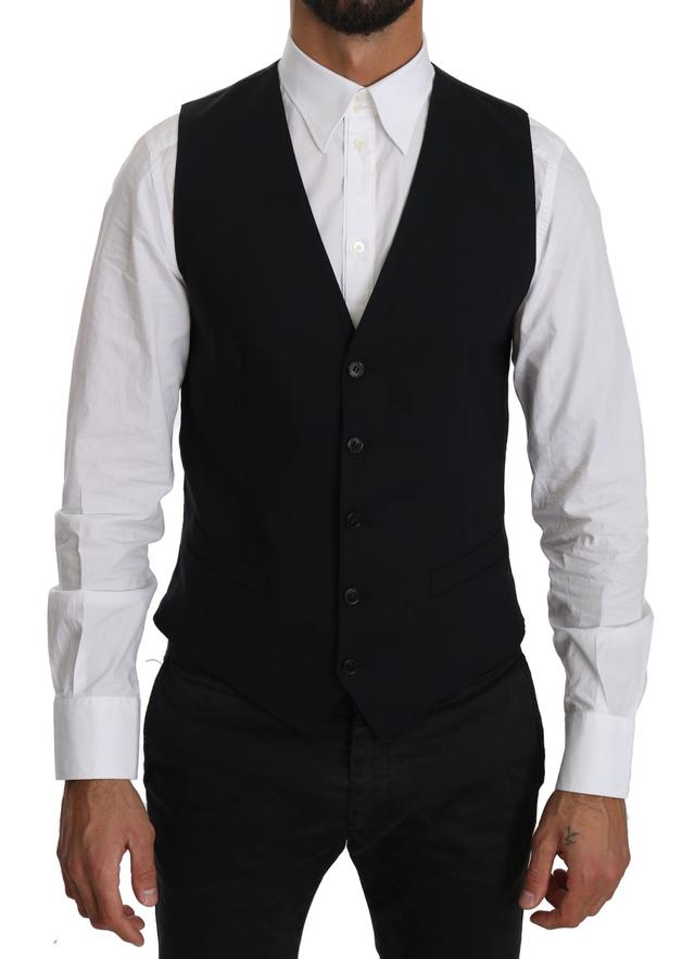 Dolce & Gabbana Blue Wool Waistcoat Formal Gilet Men's Vest