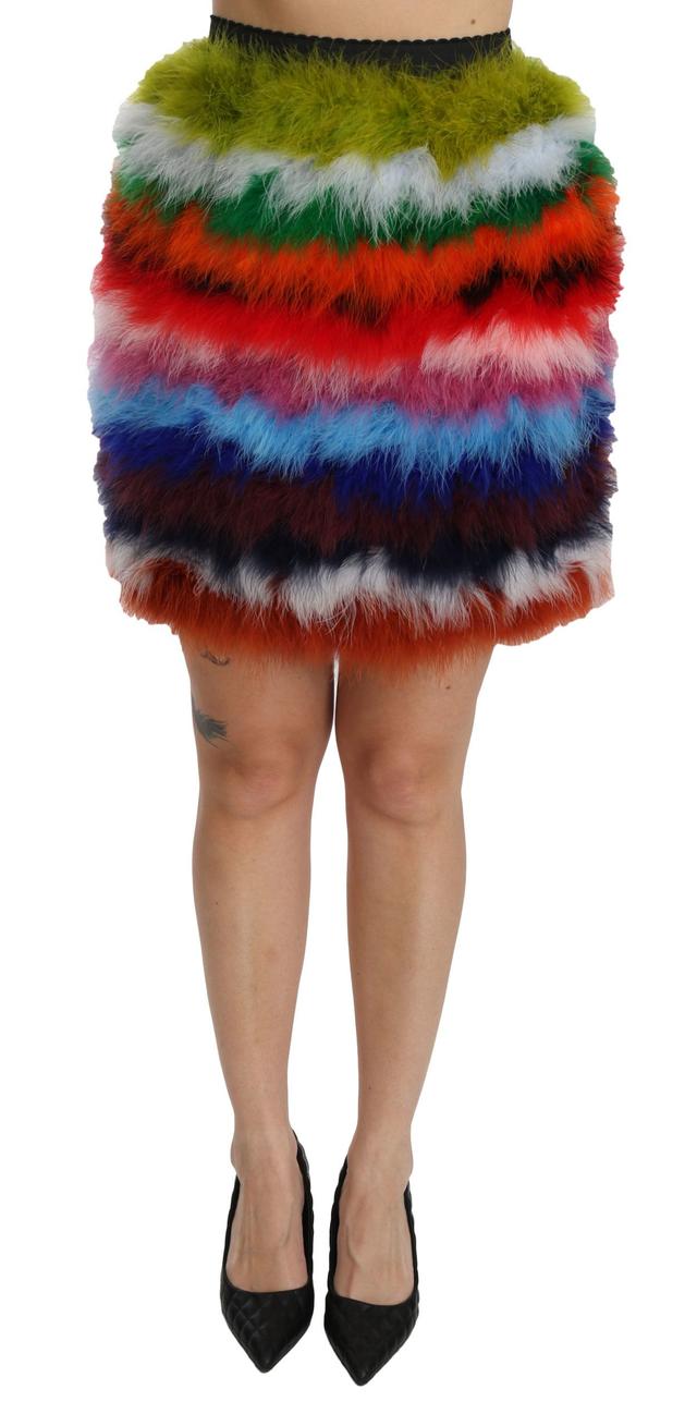 Dolce & Gabbana Red Blue High Waist Mini Feather Women's Skirt