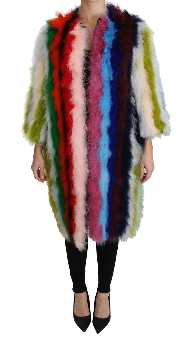 Dolce & Gabbana Multicolor Turkey Feather Cape Fur Women's Coat