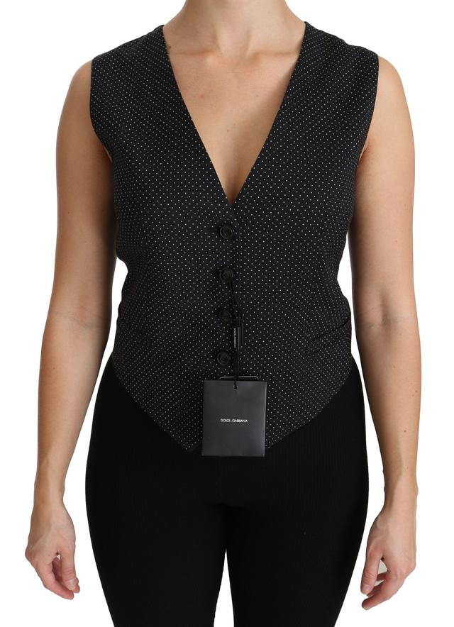 Dolce & Gabbana Black Dotted Waistcoat Vest Blouse Women's Top