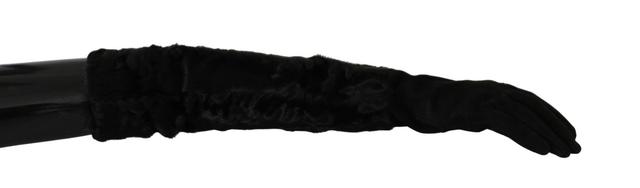 Dolce & Gabbana Black Elbow Length Mitten Suede Fur Women's Gloves
