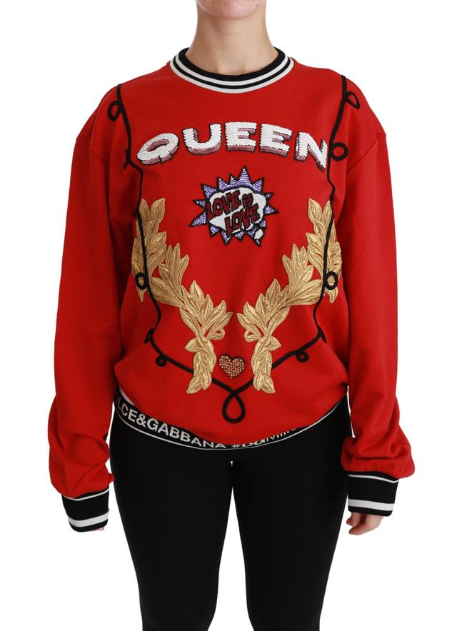 Dolce & Gabbana Red Queen Sequined Love Pullover Women's Sweater
