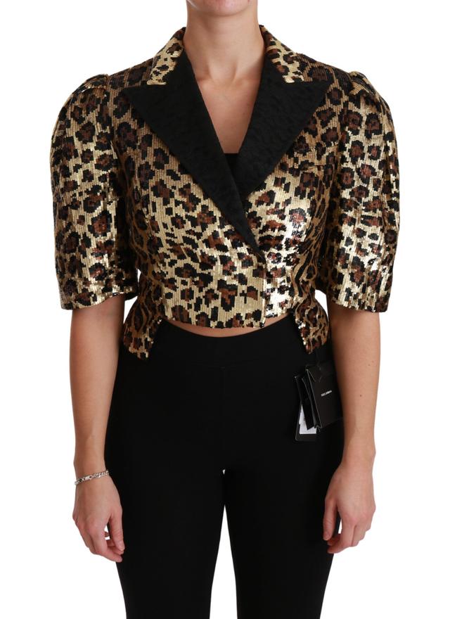 Dolce & Gabbana Blazer Gold Leopard Sequined Women's Jacket