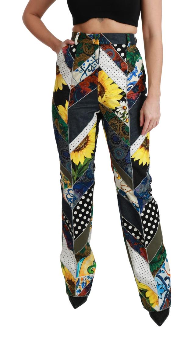 Dolce & Gabbana Multicolor Print High Waist Straight Women's Pants
