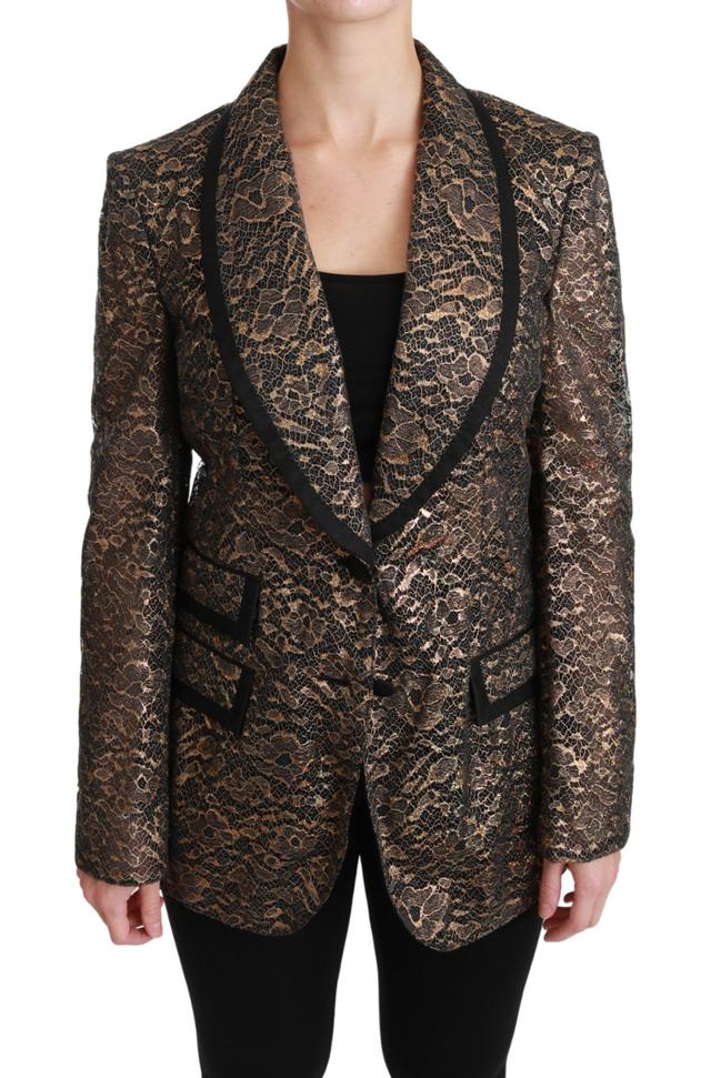 Dolce & Gabbana Gold Black Lace Blazer Coat Floral Women's Jacket