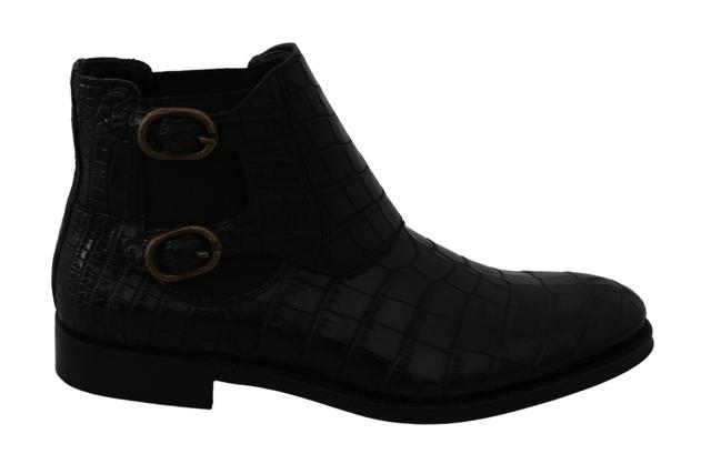 Dolce & Gabbana Black Crocodile Leather Derby Boots Men's Shoes