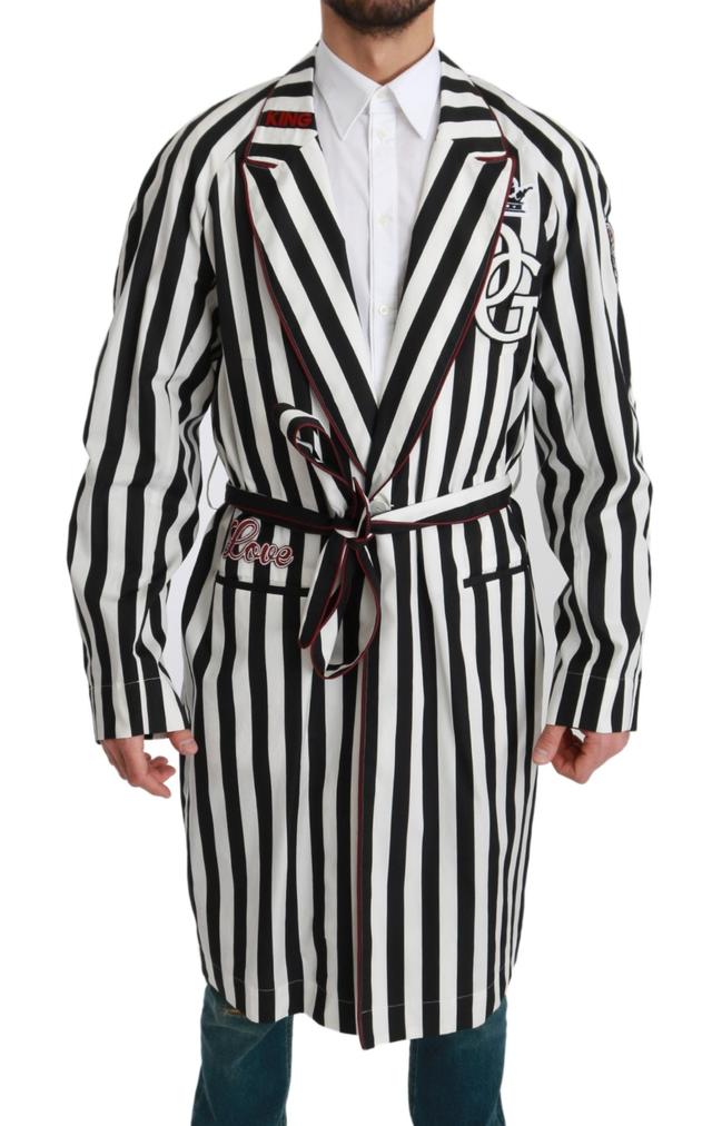 Dolce & Gabbana Black Coat Nightgown  White Cotton Men's Robe
