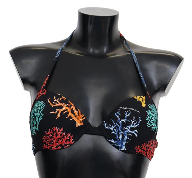 Dolce & Gabbana Black Corals Print Women Beachwear Bikini Women's Tops