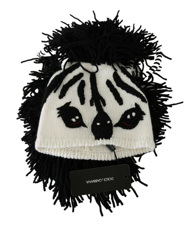 Dolce & Gabbana Black White Knitted Cashmere Animal Design Women's Hat