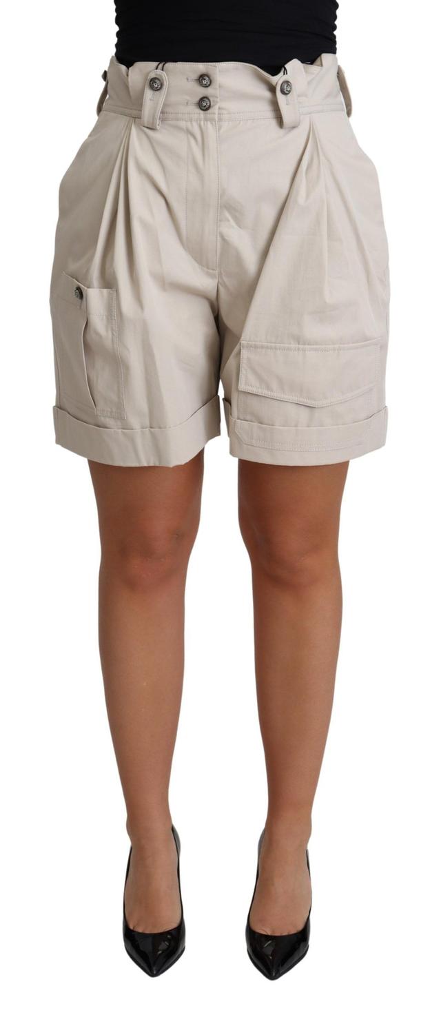 Dolce & Gabbana Beige Cotton Pleated High Waist Casual Women's Shorts