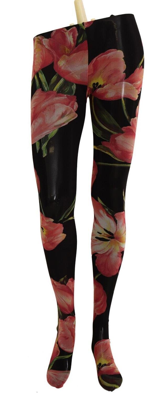 Dolce & Gabbana Black Floral Print Nylon Tights Women's Stockings