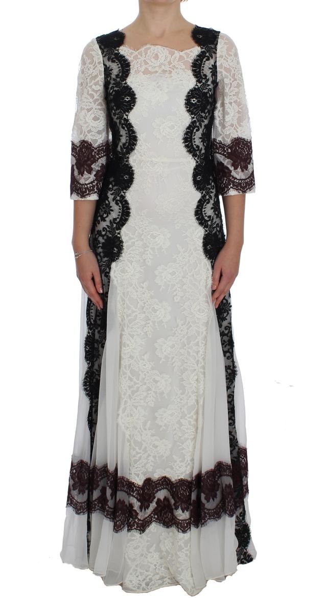 Dolce & Gabbana White Floral Lace Full Length Gown Women's Dress