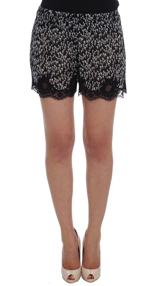 Dolce & Gabbana Black White Floral Lace Silk Sleepwear Women's Shorts