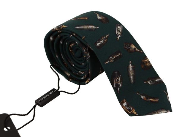 Dolce & Gabbana Black Bottle Fantasy Print Silk Adjustable Accessory Men's Tie